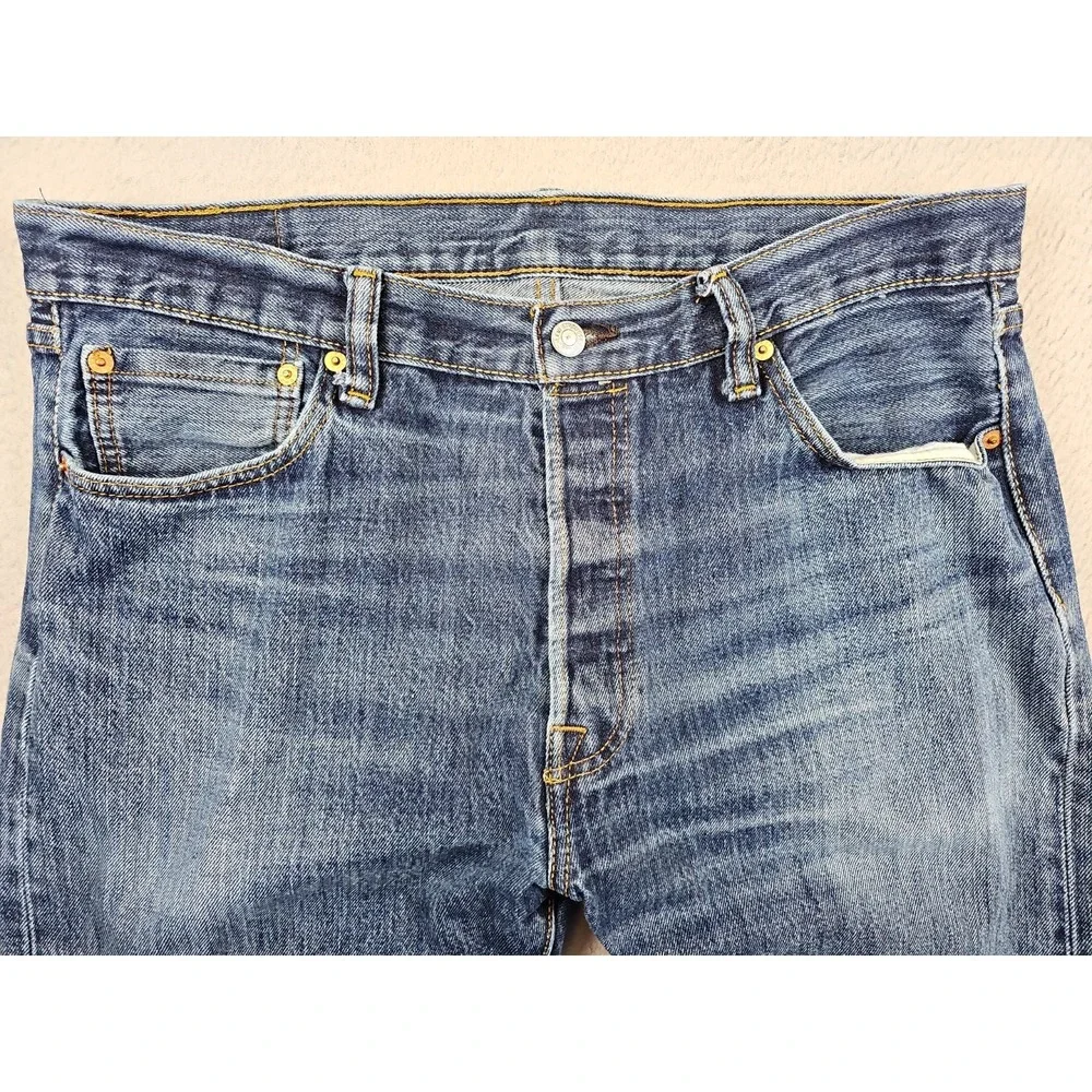 Levis 501 Button Fly Denim Jeans Men's 36x29 Blue Faded Denim